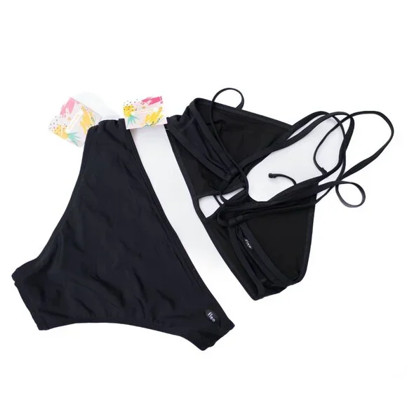 Fleo Bikini Set NWT Black Size XL Top & Bottom 2-Piece Swimwear Beachwear Pool - Picture 2 of 8